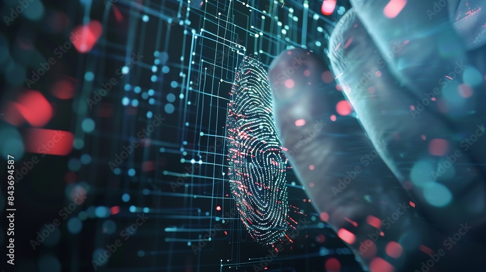 Poster Fingerprint scan provides security access with biometrics identification Business Technology Safety Internet Concept : Generative AI