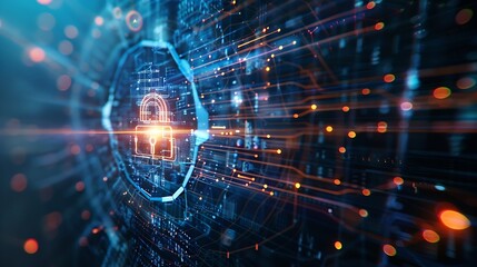 Cyber security network and data protection technology on interface Ai security Block chain Digital padlock Online internet authorized access against cyber attack Business data privacy  : Generative AI