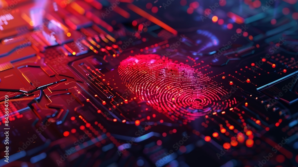 Fototapete Fingerprint scan provides security access with biometrics identificationFuturistic Technology in smart business high efficiency using ai artificial intelligenceRPA5gbig dataiotvrmixed  : Generative AI