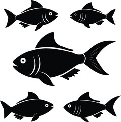 Set of black fish icon black silhouette fisheries vector