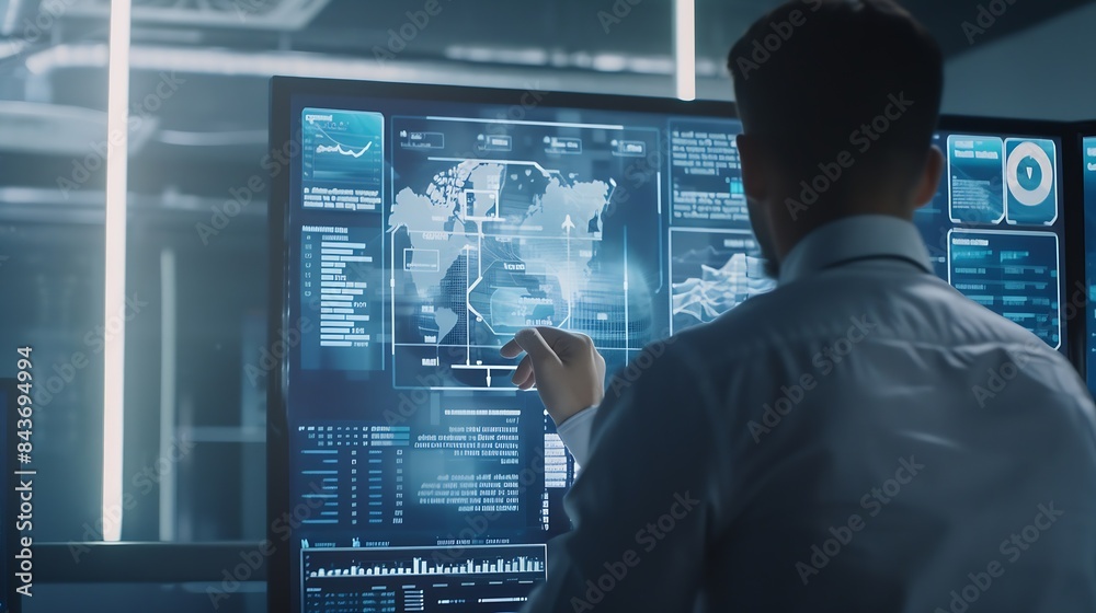 Poster Interactive KYC compliance interface with the user Business professional interacting with a Know Your Customer KYC compliance and security interface on digital screen Identity verifica : Generative AI