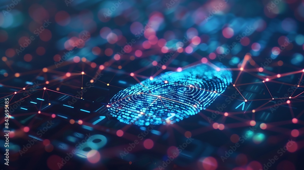 Poster Fingerprint scan provides security access with biometric identification Businessman using fingerprint indentification to access personal financial data Technology Safety and biometric  : Generative AI