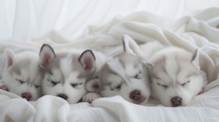 Portrait of sleeping puppy Husky dogs