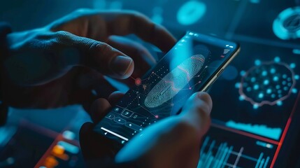 Cyber security network Data protection Business man using mobile phone for digital banking with fingerprint biometric network security technology cloud computing data encryption cybers : Generative AI