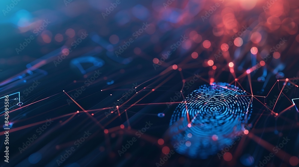 Poster Panoramic web banner of Fingerprint scan provides security access with biometrics identificationFuturistic Technology in Cyber security and data protectionRPA5gbig dataiotvrmixed virtu : Generative AI