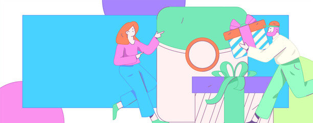 Use red envelopes to attract new customers and promote activity. Flat vector character concept illustration
