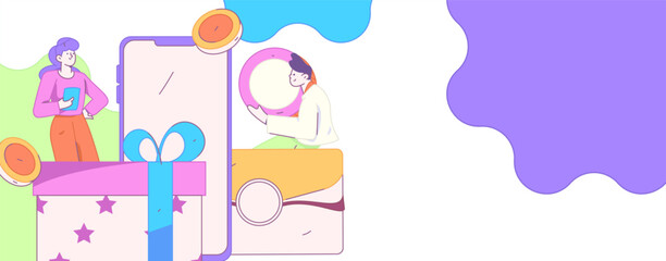 Use red envelopes to attract new customers and promote activity. Flat vector character concept illustration
