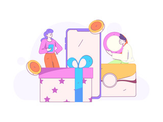 Use red envelopes to attract new customers and promote activity. Flat vector character concept illustration
