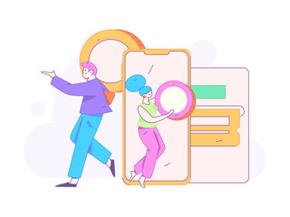Use red envelopes to attract new customers and promote activity. Flat vector character concept illustration
