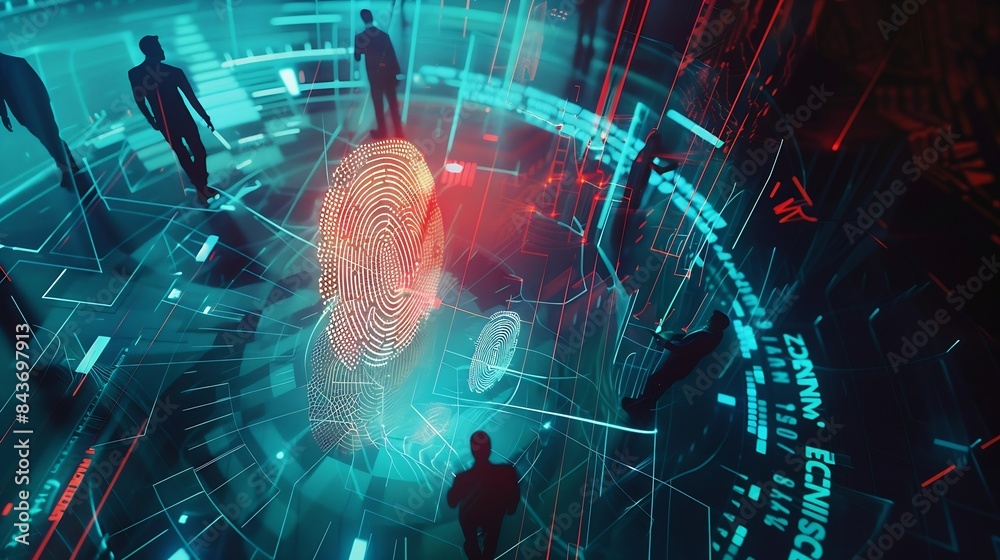 Fototapete Concept of cyber security digital technology business people use fingerprints to access personal cybersecurity keeping users personal information safe secure internet access : Generative AI