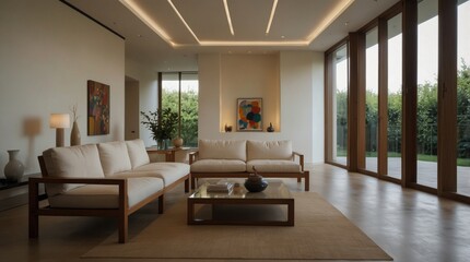 Fototapeta premium minimalist modern living room inspired by the serene and uncluttered spaces