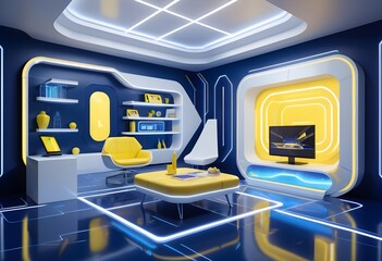 Photo interior modern design room 3D illustration