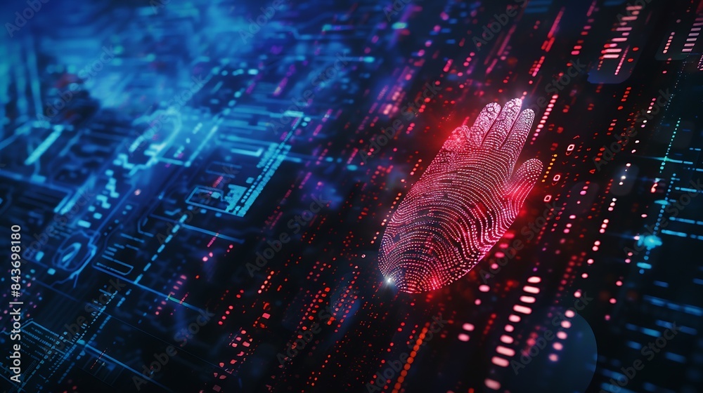 Aufkleber Fingerprint cyber security and Personal Data Protection Act or PDPA with people background Technology information and privacy policy concept : Generative AI