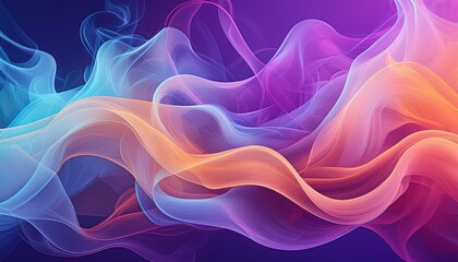 Colorful Abstract Smoke Wisps in Purple Gradient Background Artistic Vapor Shapes Representation