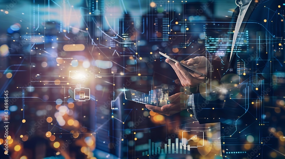Aufkleber digital technology business network connection teamwork deal partnership and data exchange investmen