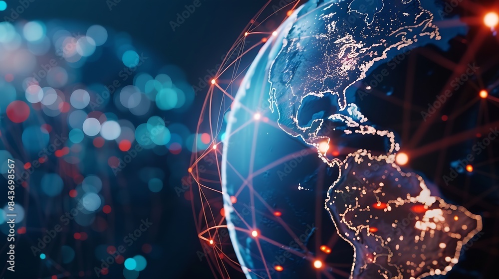 Poster Global financial communication network concept Business Finance and banking on global internet connection technology Data exchange Security Digital marketing and payment on social medi : Generative AI