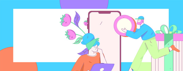 Use red envelopes to attract new customers and promote activity. Flat vector character concept illustration
