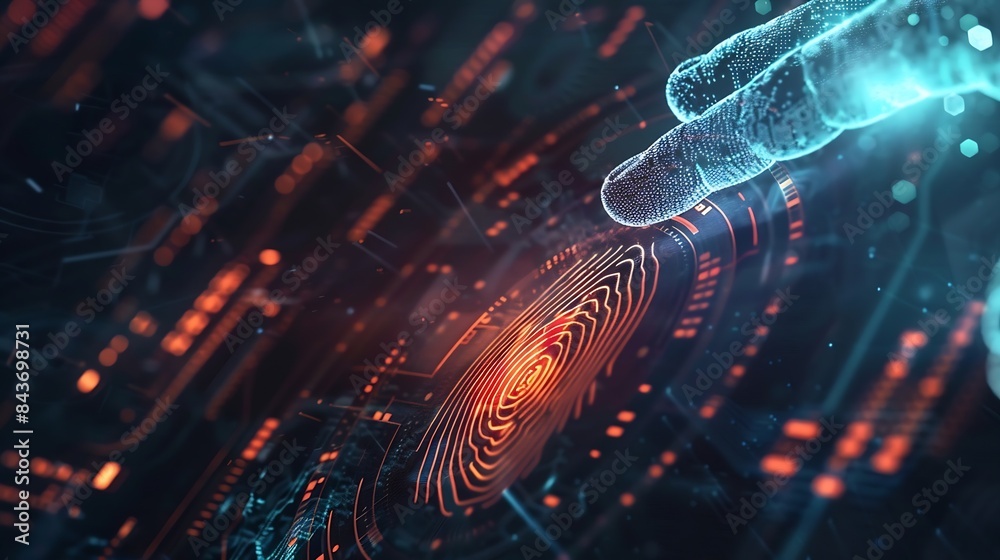 Aufkleber Fingerprint scan provides security access with biometrics identificationFuturistic Technology in smart business high efficiency using ai artificial intelligenceRPA5gbig dataiotvrmixed  : Generative AI
