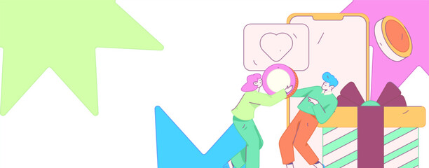 Use red envelopes to attract new customers and promote activity. Flat vector character concept illustration
