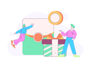 Use red envelopes to attract new customers and promote activity. Flat vector character concept illustration
