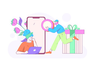 Use red envelopes to attract new customers and promote activity. Flat vector character concept illustration
