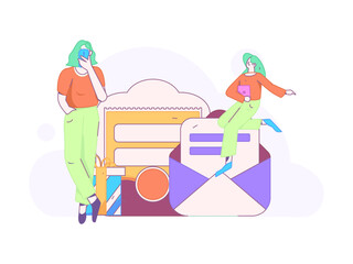 Use red envelopes to attract new customers and promote activity. Flat vector character concept illustration
