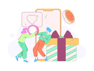 Use red envelopes to attract new customers and promote activity. Flat vector character concept illustration
