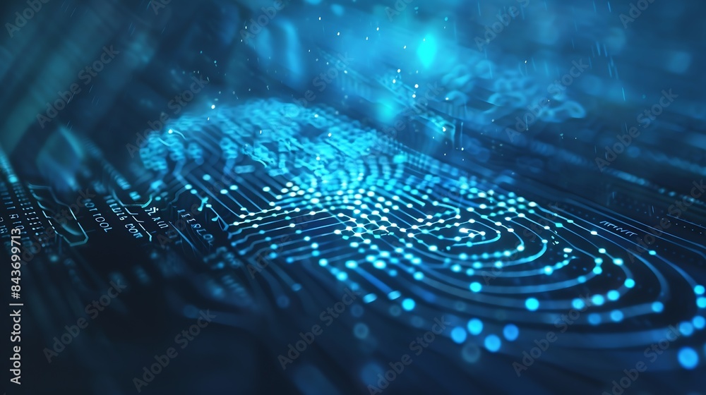 Fototapete Biometric security and Cloud technology Data storage and Exchange business information with internet cloud technology File transfer Protocol Files receiver and File sharing on cyber gl : Generative AI