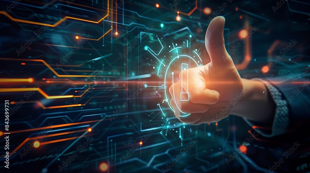 Aufkleber Embrace future of security with thumbs up and virtual fingerprint scan Biometric identity verification and access password for robust technology security system Protect your informatio : Generative AI