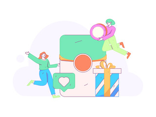 Use red envelopes to attract new customers and promote activity. Flat vector character concept illustration
