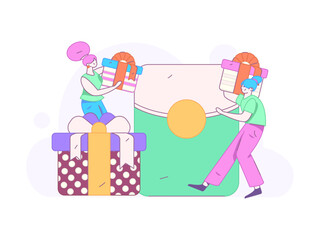 Use red envelopes to attract new customers and promote activity. Flat vector character concept illustration
