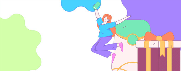 Use red envelopes to attract new customers and promote activity. Flat vector character concept illustration
