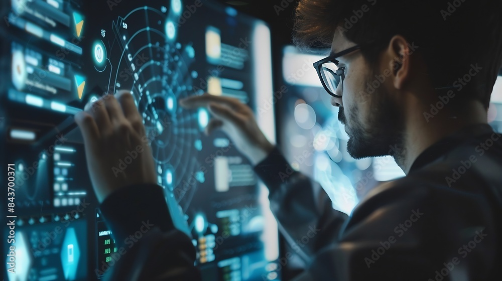 Poster Interactive KYC compliance interface with the user Business professional interacting with a Know Your Customer KYC compliance and security interface on digital screen Identity verifica : Generative AI
