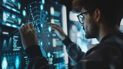 Interactive KYC compliance interface with the user Business professional interacting with a Know Your Customer KYC compliance and security interface on digital screen Identity verifica : Generative AI