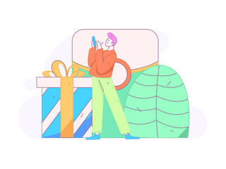 Use red envelopes to attract new customers and promote activity. Flat vector character concept illustration
