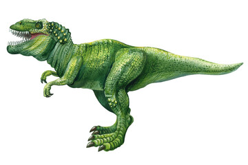 Green Dinosaur isolated on white background. Hand painted watercolor dinosaurs illustration, T-Rex tyrannosaur realistic