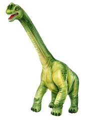 Realistic dinosaur isolated on white background Hand painted watercolor dinosaurs illustration, Brachiosaurus Green Dino