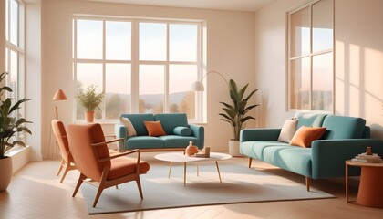 Photo interior modern design room 3D illustration