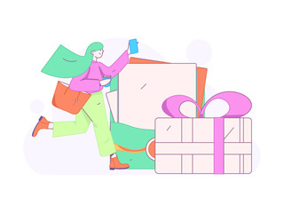 Use red envelopes to attract new customers and promote activity. Flat vector character concept illustration
