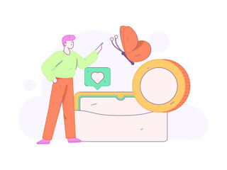 Use red envelopes to attract new customers and promote activity. Flat vector character concept illustration
