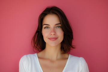 Obraz premium A close up portrait of a young woman with a subtle smile