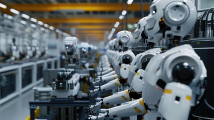 Fototapeta premium Robotics technology, industrial machinery, AI, automated systems, manufacturing robots, production efficiency, smart factory, engineering 