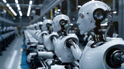 Fototapeta premium Robotics technology, industrial machinery, AI, automated systems, manufacturing robots, production efficiency, smart factory, engineering 