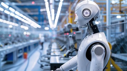 Fototapeta premium Robotics technology, industrial machinery, AI, automated systems, manufacturing robots, production efficiency, smart factory, engineering 