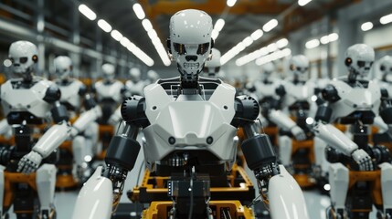 Fototapeta premium Robotics technology, industrial machinery, AI, automated systems, manufacturing robots, production efficiency, smart factory, engineering 