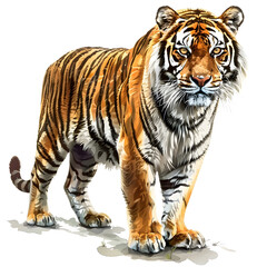 Obraz premium Clipart illustration of tiger on a white background. Suitable for crafting and digital design projects.[A-0002]