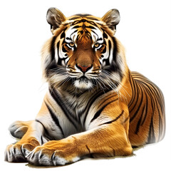 Obraz premium Clipart illustration of tiger on a white background. Suitable for crafting and digital design projects.[A-0001]
