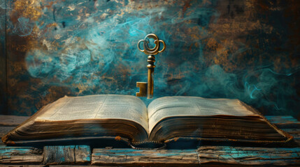 Open book and key, concept of problem solving