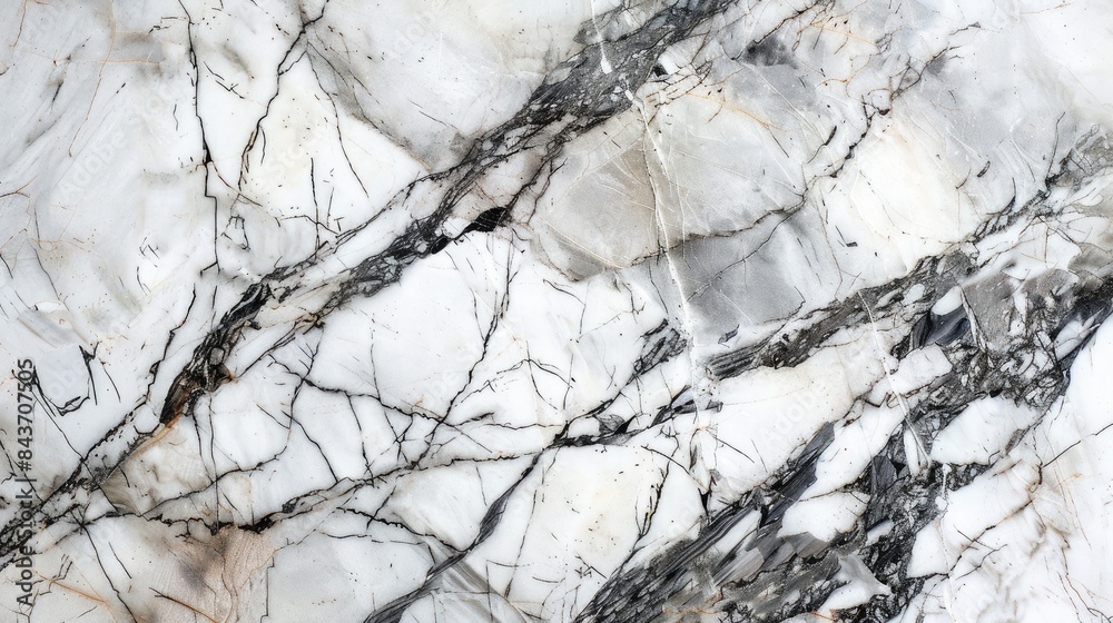 Poster Close-up of polished marble with soft gray veins on a white surface