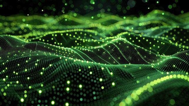 Colorful emerald green electronic waves background